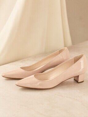 Prada Nude Patent Leather Pointed Toe Block Heel Pumps EU 37.5